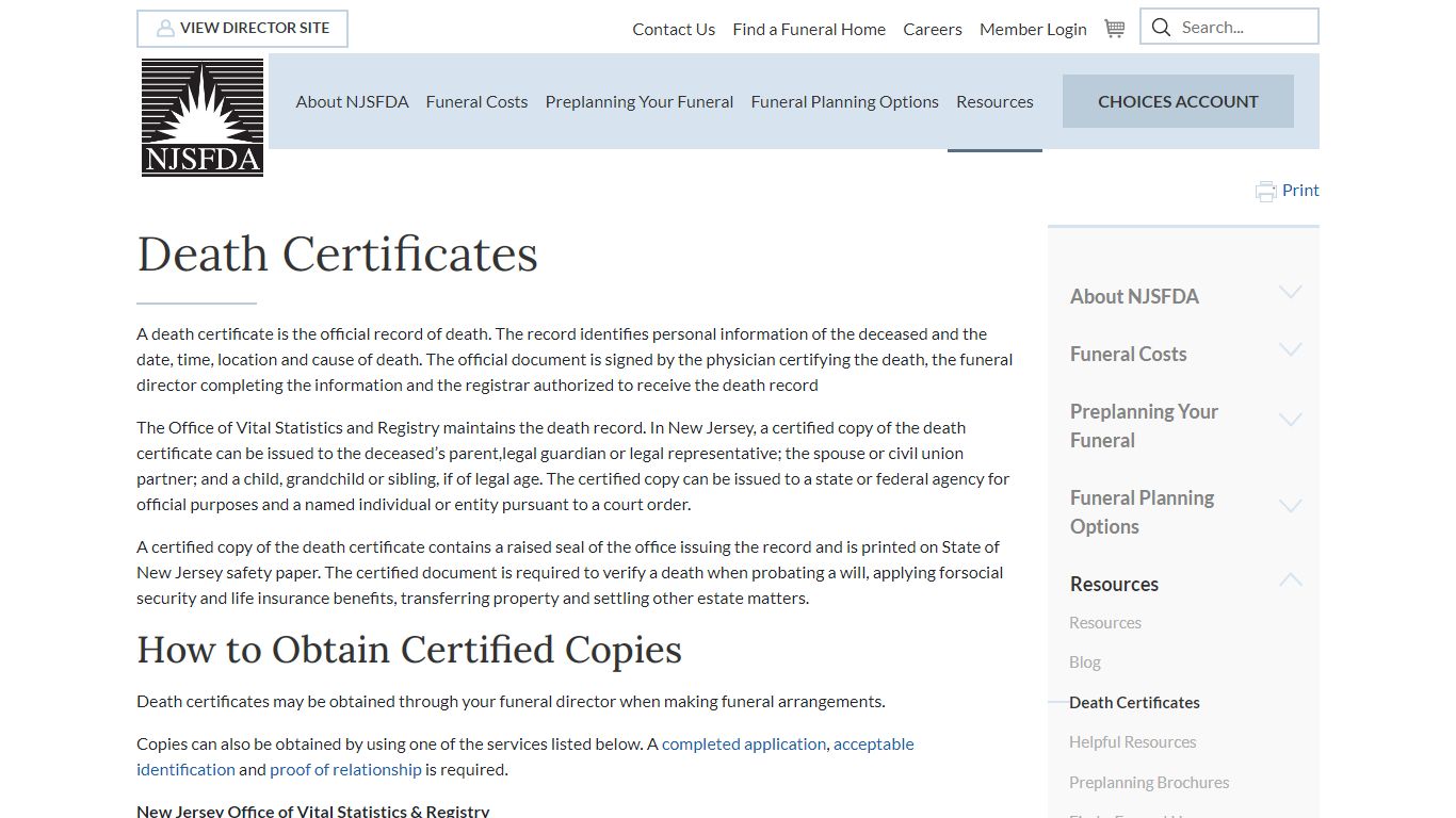 Death Certificates - NJSFDA